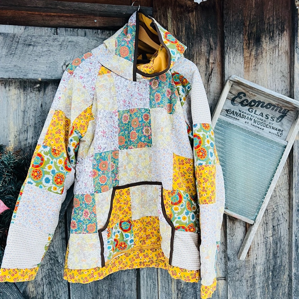 Patchwork Hoodie with Floral Patterns